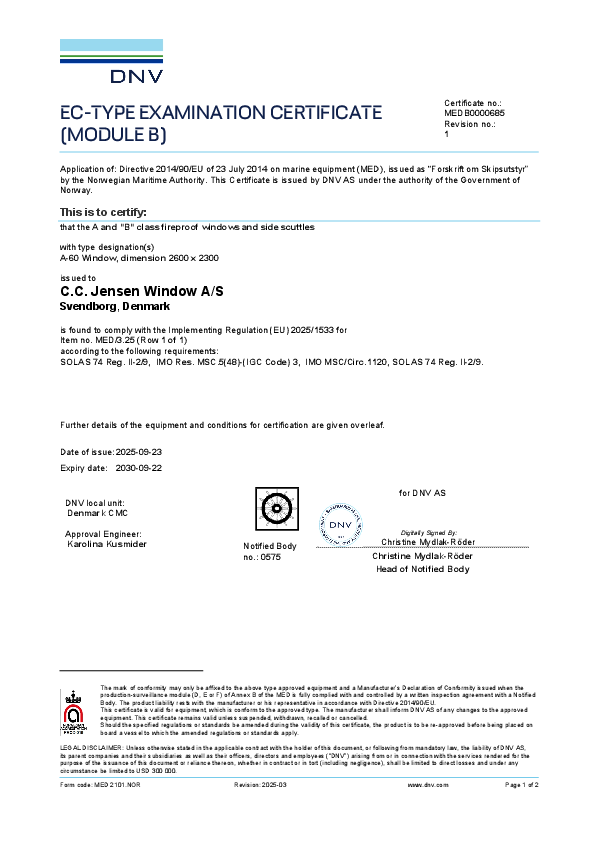 EC type examination certificate, 2014 by DNV-GL